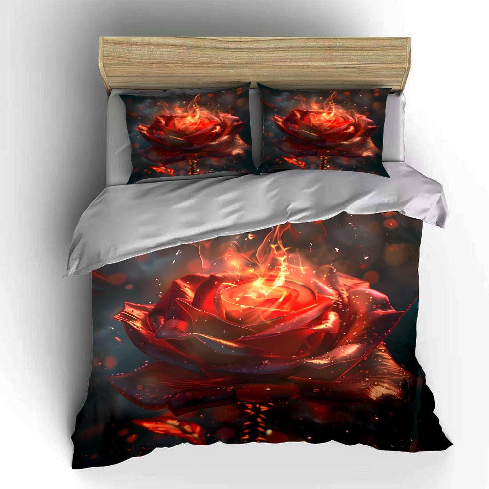 Romantic Fiery Rose Decor Set Multiple Sizes Kid'S And Adults' Bedroom Exquisite 3Pc Bedding Set, Gift