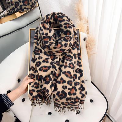 Klasikinis leopardo rašto kutais puoštas šalikas: Elegantiškas retro stilius, šiltas kašmyro imitacijos pluoštas rudeniui ir žiemai