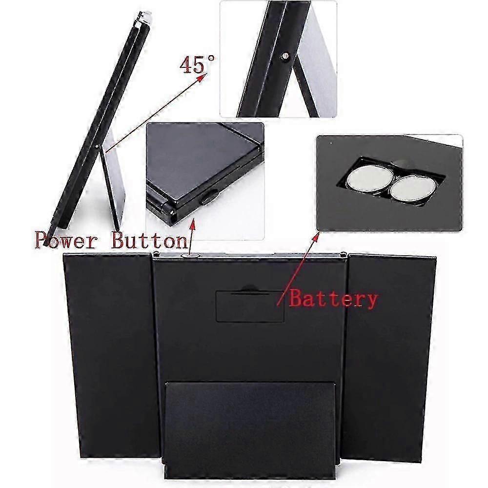 Portable Led Light Makeup Mirror Vanity Cosmetic Hand Folding Led Mirror Lamp|makeup Mirrors(black)