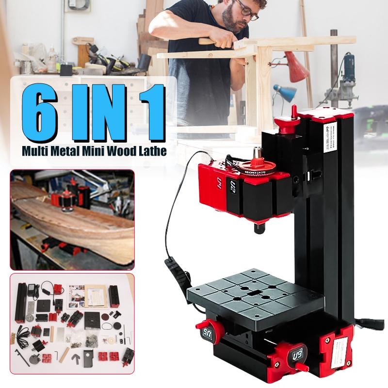 6 In 1 Mini Multi Metal Wood Lathe Motorized Jig Saw Grinder Driller Milling CNC Combined Machine DIY Tool