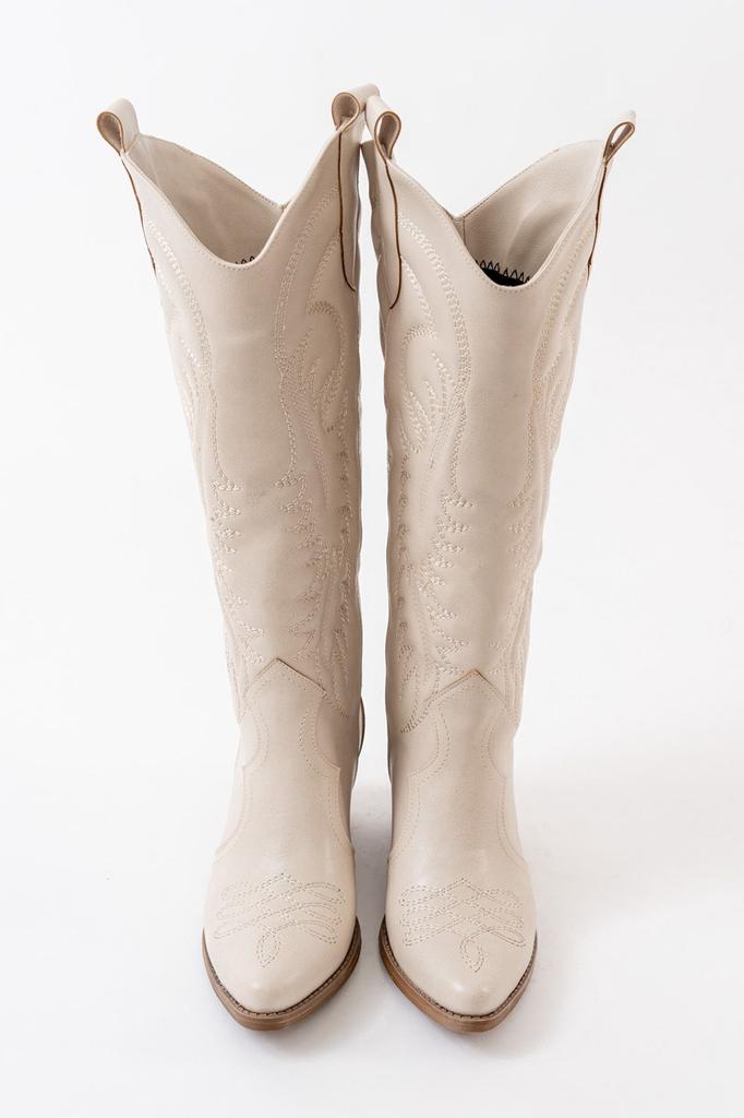 Women Modern Stylish Fashion Boots Boots Faux Leather Black Leather Embroidered Cowboy Long Boots