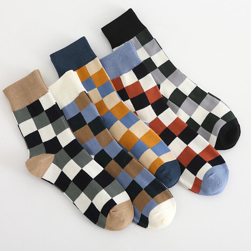 5 Paar/Los gekämmte Baumwolle Herrensocken Herbst und Winter Kompressionssocken Mode Bunt Quadratisch Fröhliche Socken Herren Größe 39-45