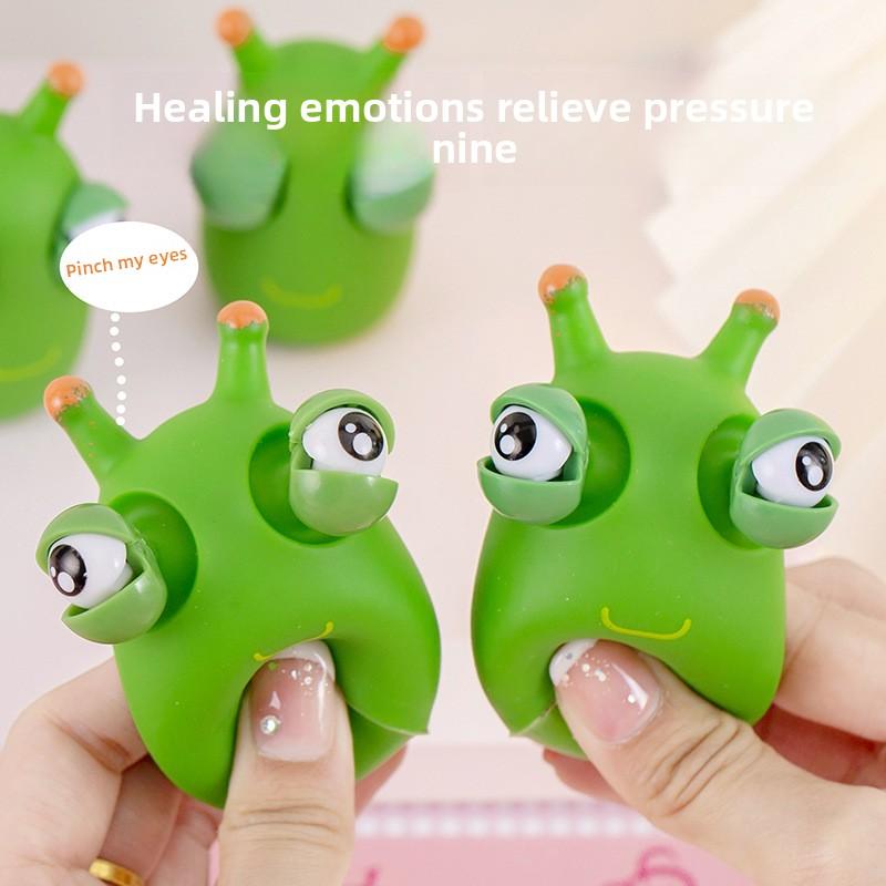 2Pcs Funny Eye Burst Squeezing Toy Green Eyes Caterpillar Pinch Toy Adult Children Fidget Toy Creative Stress Relief Toy
