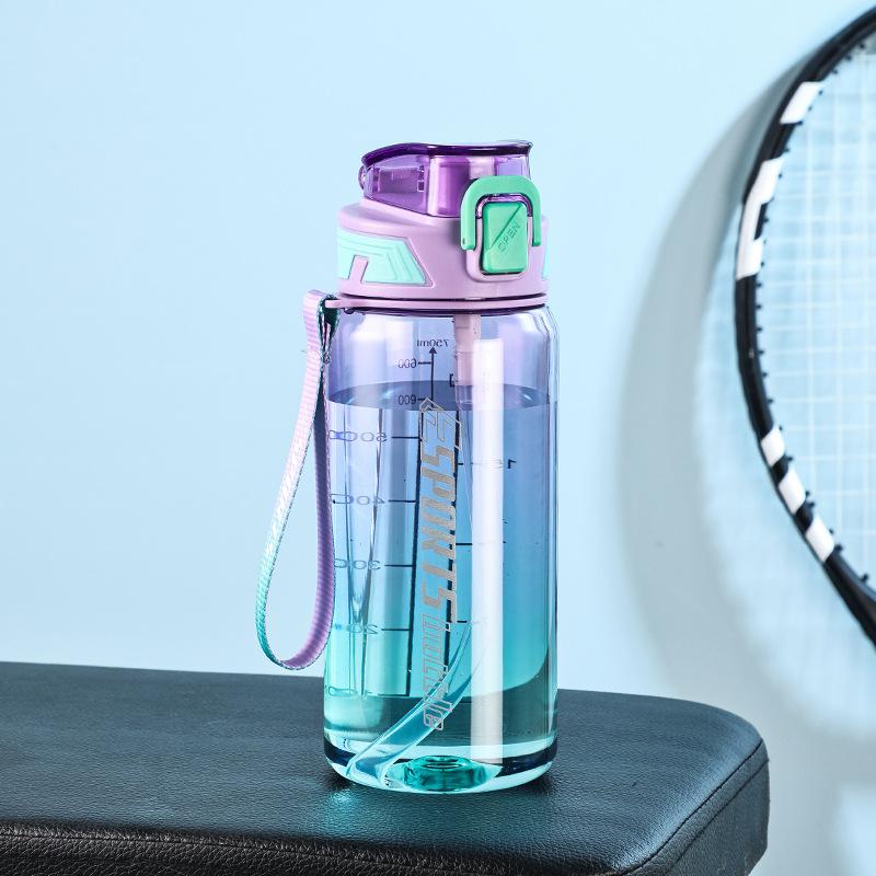 Water Bottle Gradual Change Transparent Sports Water Cup Summer Large Capacity Space Cup with Lid Student Water Bottle Portable Large Kettle