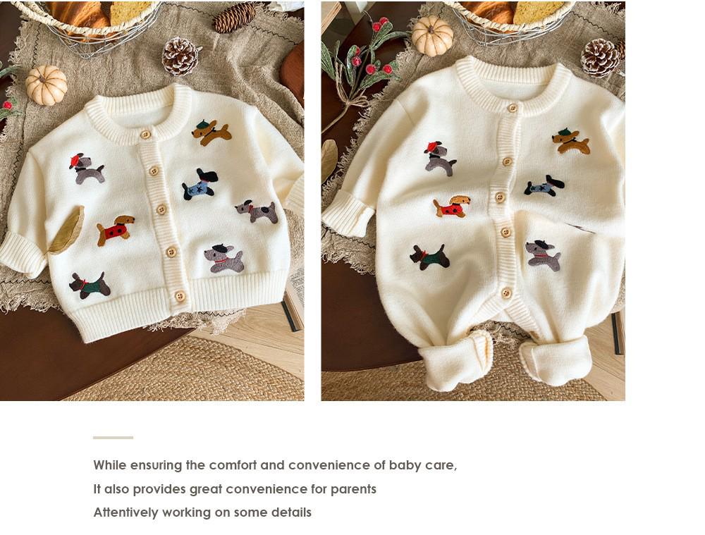 Koreanischer Cartoon-Hund Kaschmirpullover für Kinder - Rundhals-Strickware für Babys und Kinder - Entzückende Familien-Outfits