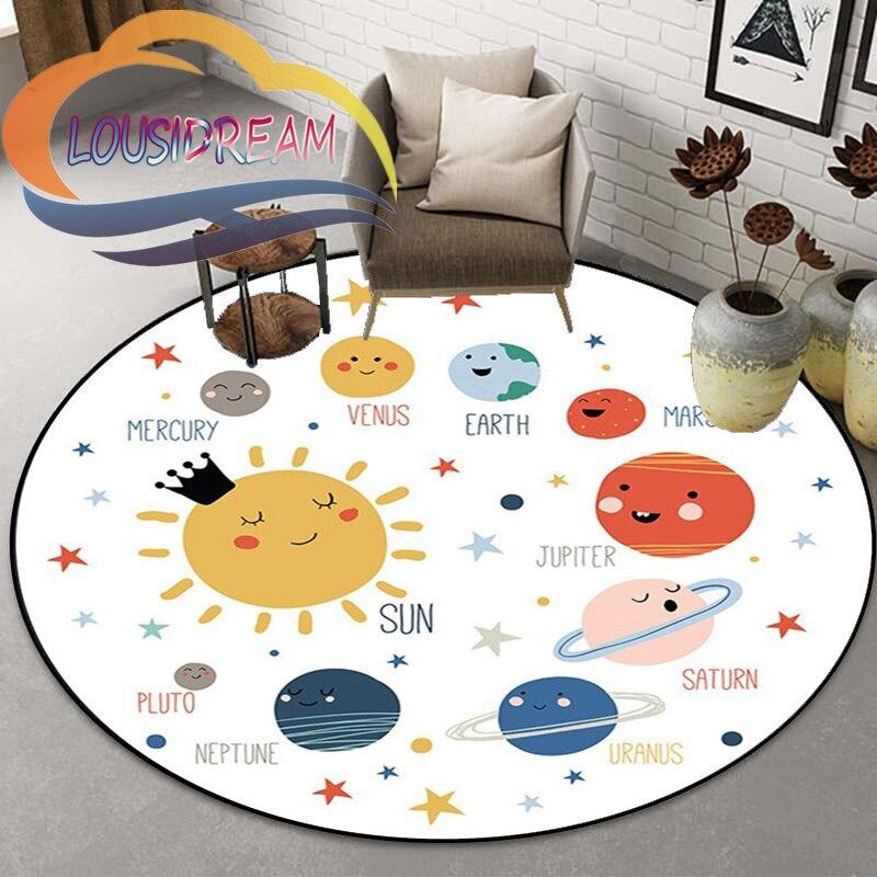 Space Universe  Vector Ufo and Many Planets In Galaxy Round Bedroom Floor Mat Computer Chair Area Decoration Carpets