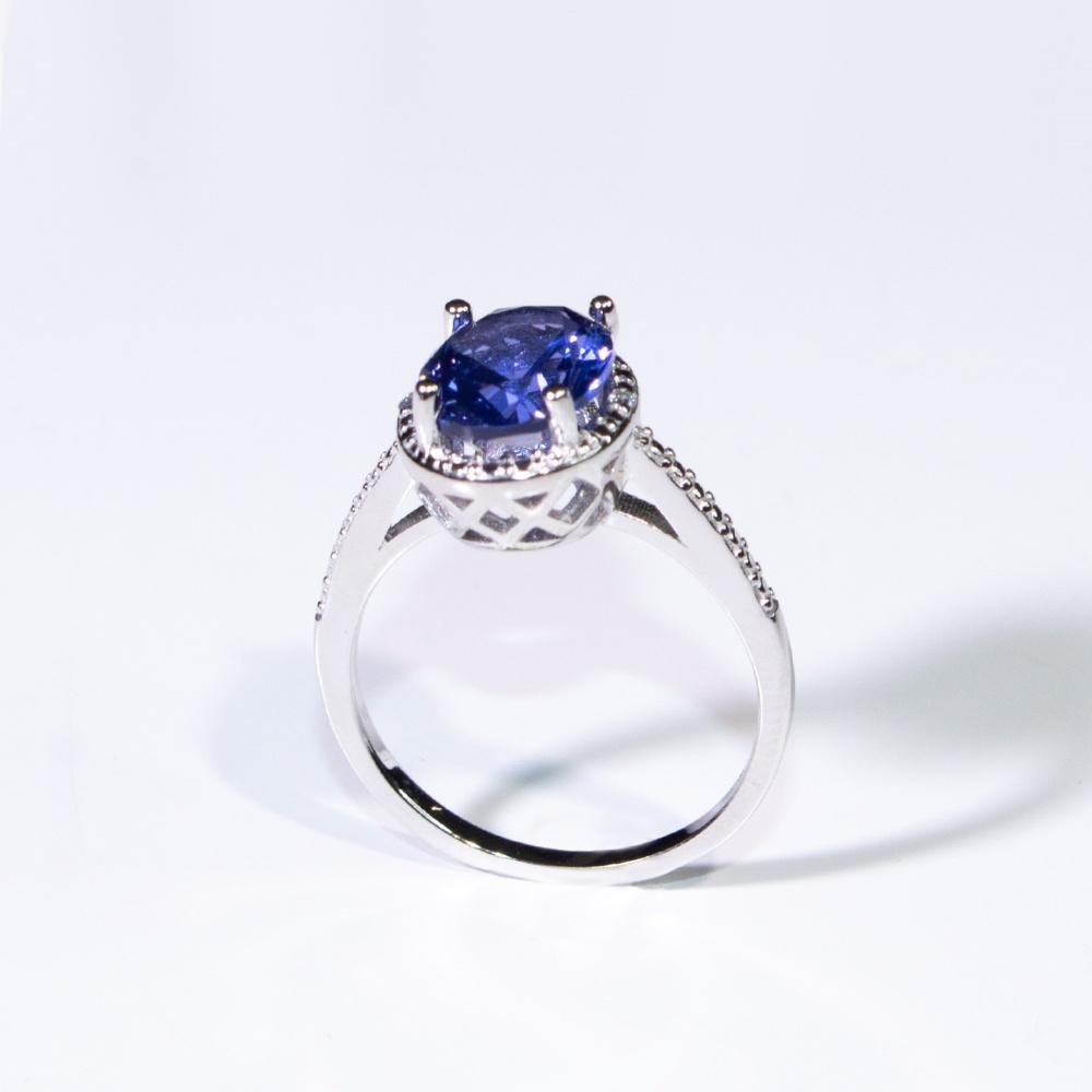 8*10mm Created Nano Tanzanite Oval Wedding Fine Jewelry 925 Sterling Silver Tanzanite Rings
