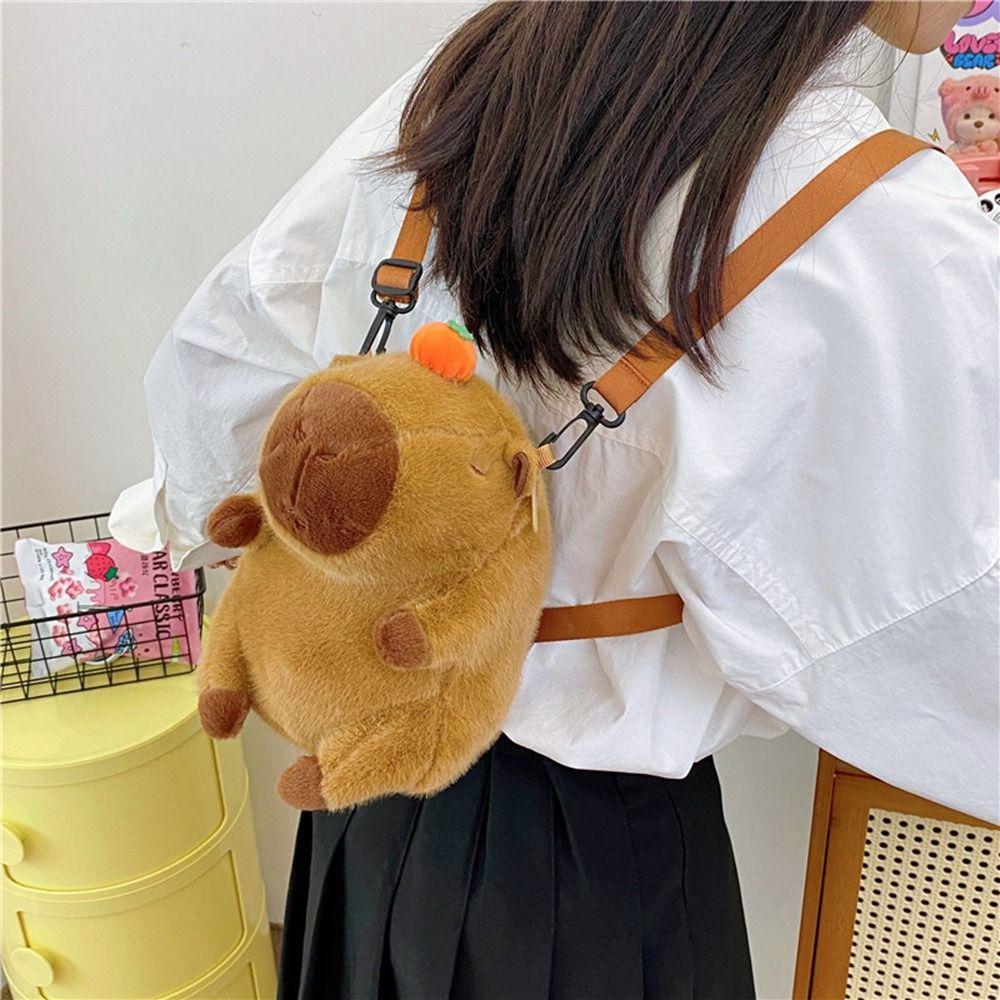 Cartoon Cartoon Backpack Capybara Students School Bag Portable Capybara Plush Backpack  Travel