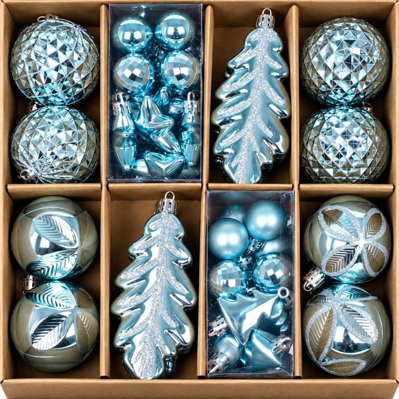 Feiertags-Kugel-Sortiment, 40-teilige Sammlung mit gemischten Oberflächen für Weihnachtsbaum, Kaminsims, Fensterbank und Veranda-Dekorationen