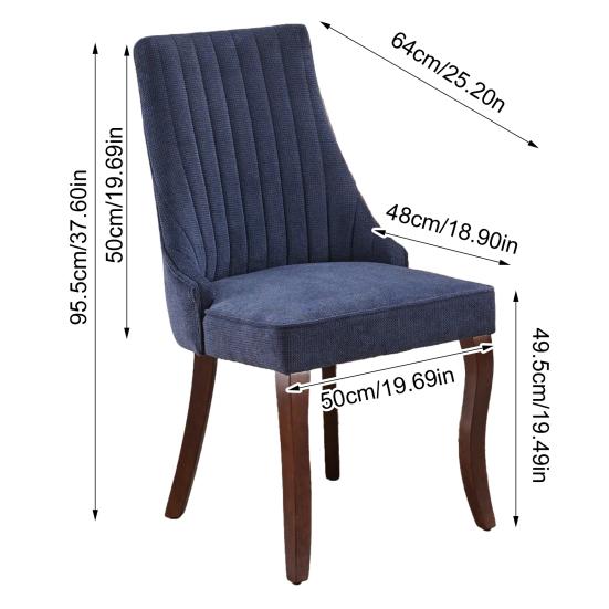 Rayon Cloth Flocking Linen Dining Chairs Channel Kitchen Dinner Chair Comfy Fabric Upholstered Accent Chair for Dining Room with Curved Solid Wood
