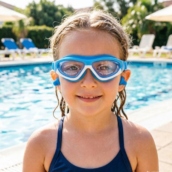 Kids Swim Goggles with Earplugs Waterproof No Leakage Anti-Fog UV Protection Clear Lens Boys Girls Swimming