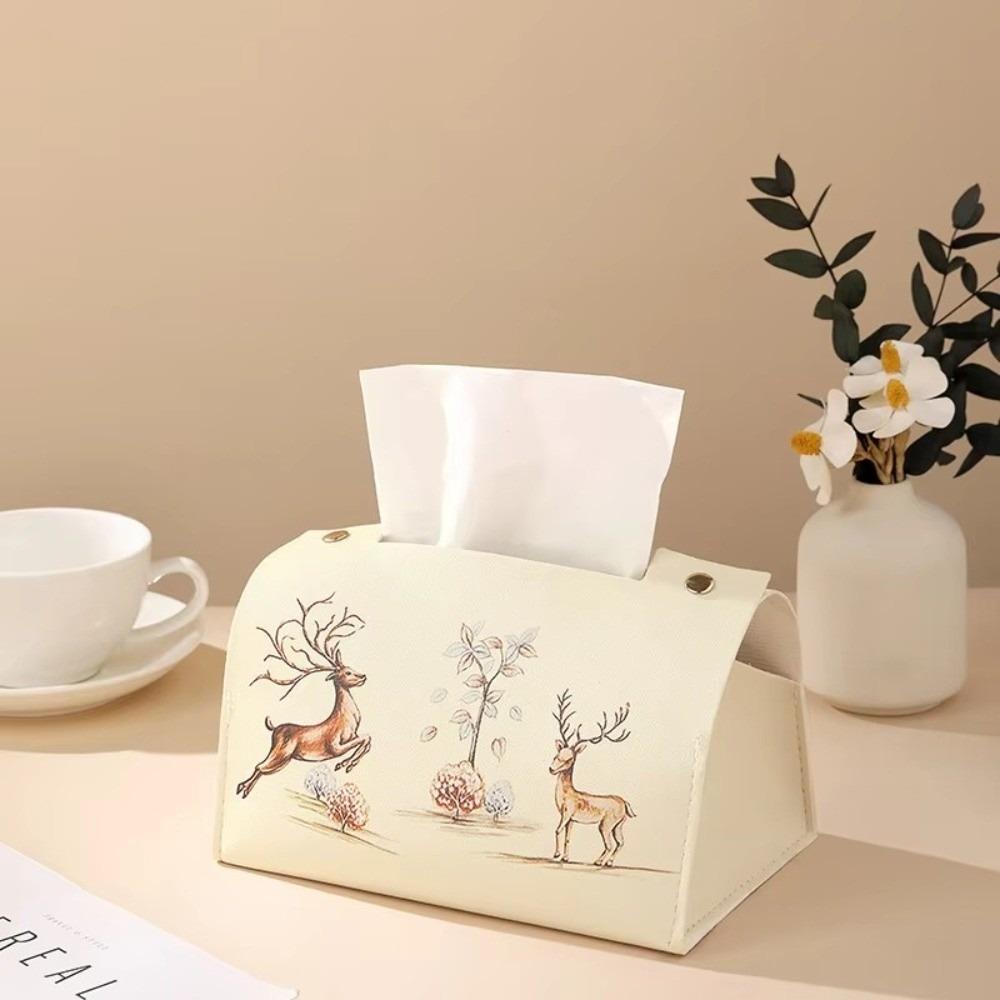 Elegante Portarrollos de Papel Estilo Chino Caja de Pañuelos de Cuero PU Estampado Dispensador de Pañuelos a Prueba de Polvo e Impermeable para Oficina en Casa