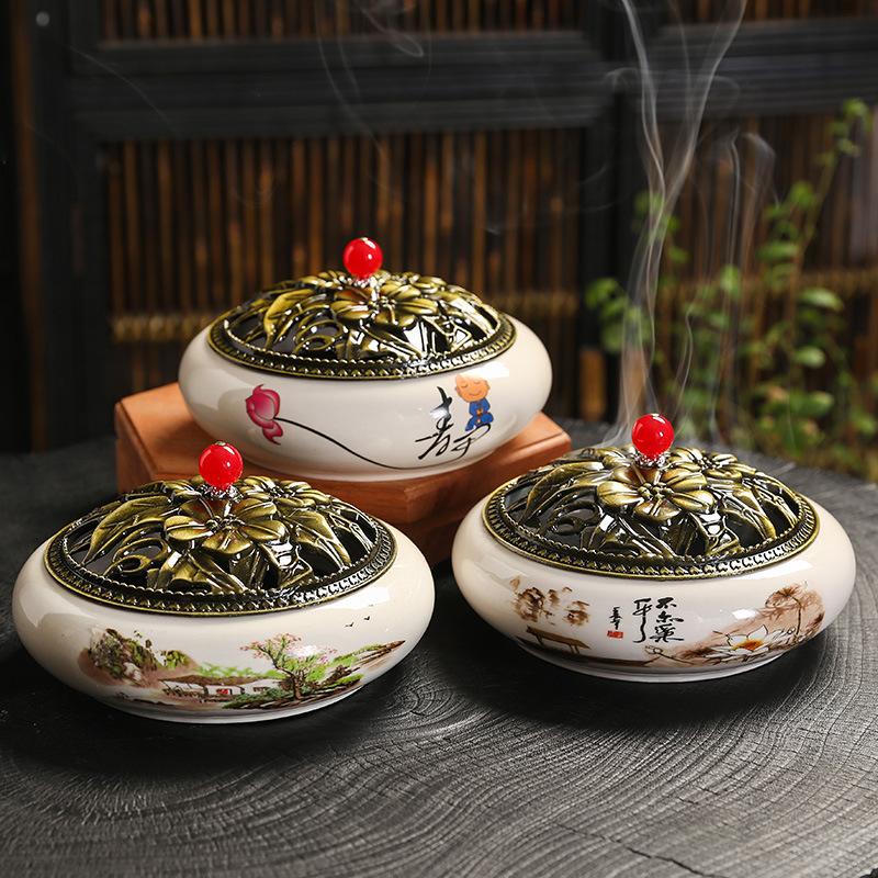 FY 12 Hours Coil Incense Burner Ceramic Applique Large Insence Holder Moxibustion Seal Cutting Mosquito Repellent Incense Base