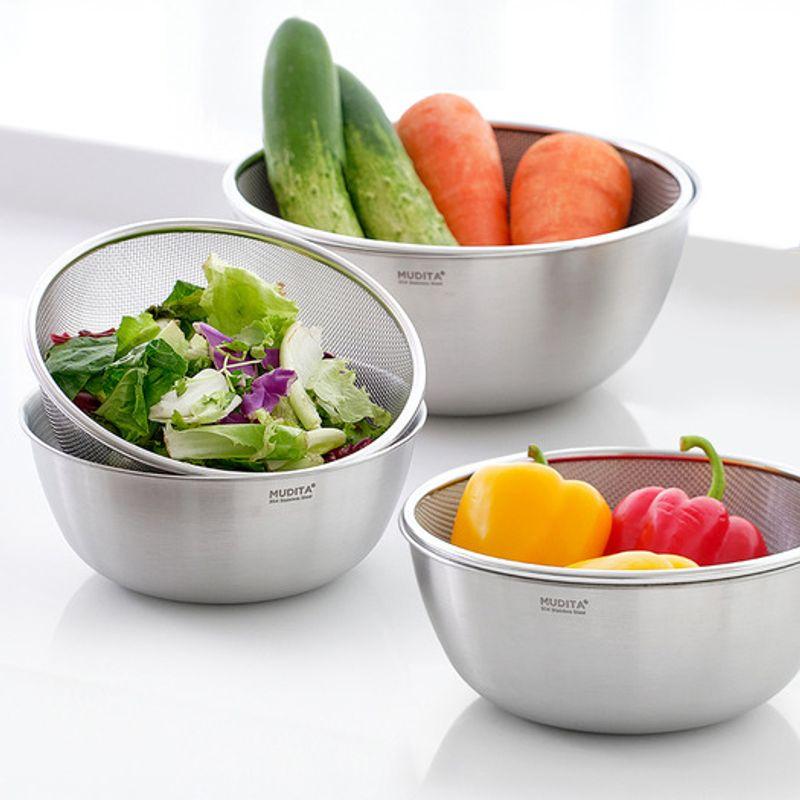 Wiedergeboren. J Mudita Rührschüssel & Sieb-Set aus Edelstahl, 2-teilig, 22cm (Mittel/2500ml)