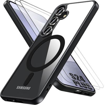 Protective Case - BOOLING - for Samsung Galaxy S24 Plus - Silicone and PC - Black - 2 Tempered Glasses