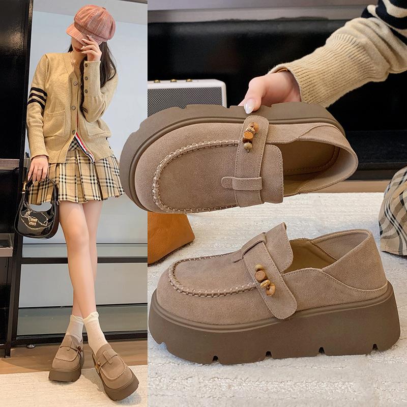 Design Sense New Muffin Thick Sole Heightening Women's Shoes 2025 Autumn Lightweight Round Head Casual Loafers Women's Shoes Tide