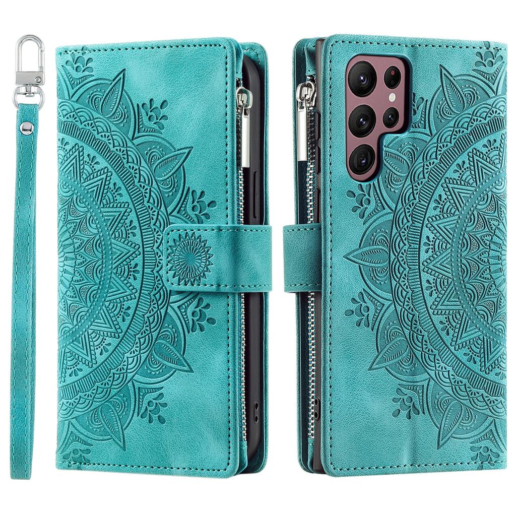For Samsung Galaxy S24 Ultra Case Imprinted PU Leather Phone Cover Wallet with Strap