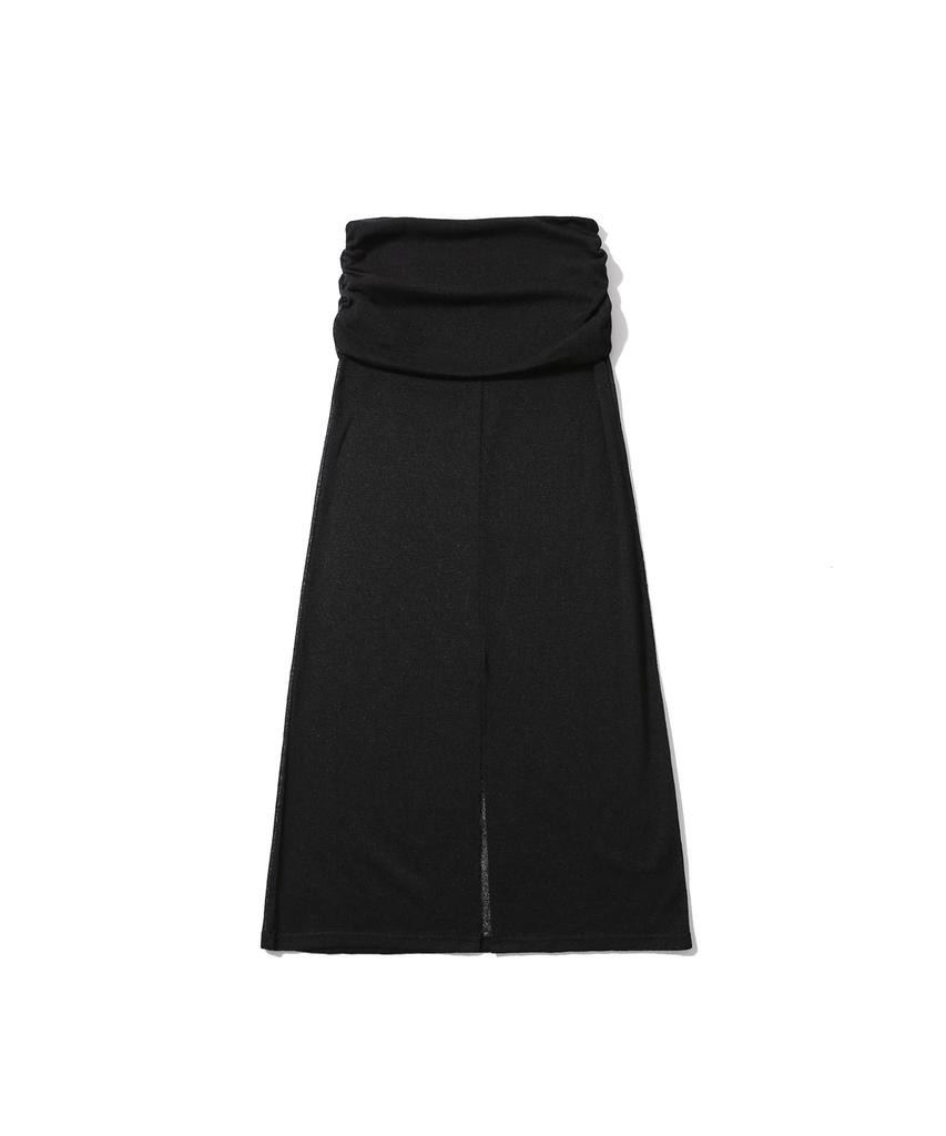 Eonibeu See-Through Shirring Long Skirt Set Black
