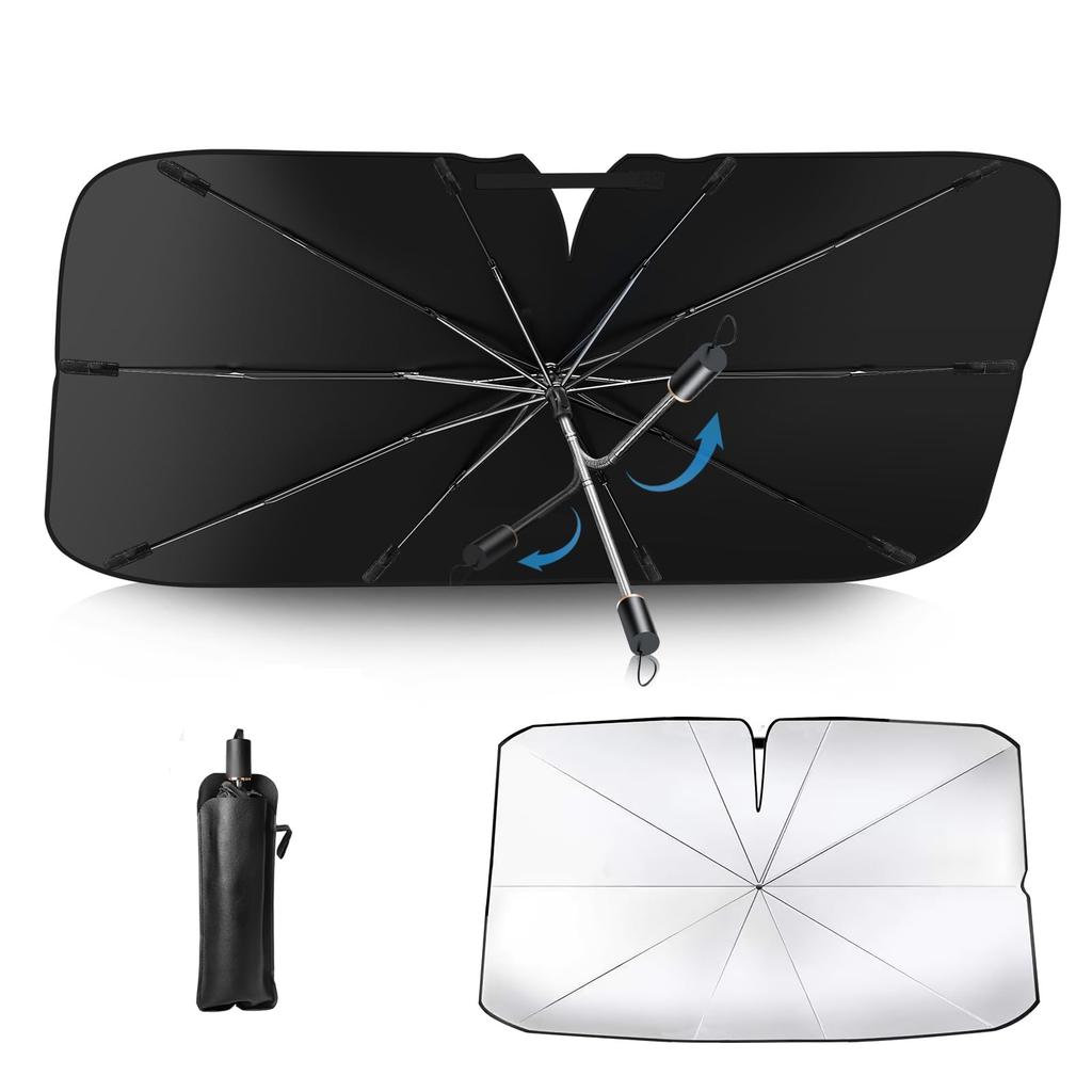 Gohill Car Sunshade Improved 10 Reinforced Flexible Center Perfect Foldable Front Sunshade for Light Heat UV Easy Installation Through Rearview Mirror