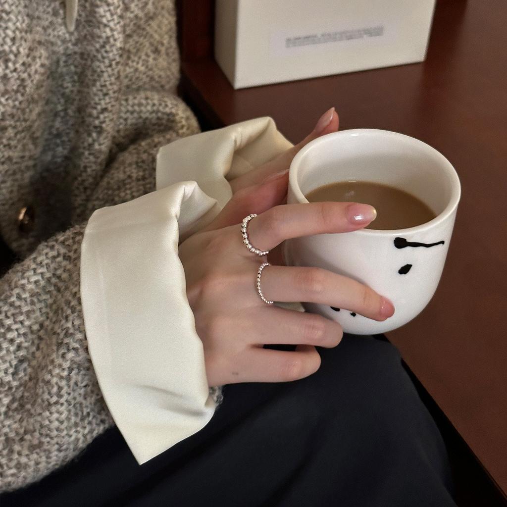 925 sterling silver size round bead ring women's simple niche design sense index finger ring advanced sense cold wind autumn and winter