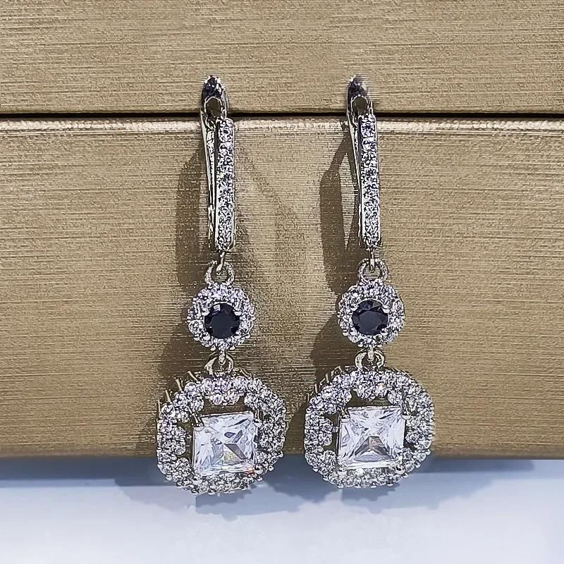 

Aretes De Mujer Earrings for Women Real S925 Sterling Silver White Diamond Jewelry Aretes De Ley 925 Mujer Drop Earrings