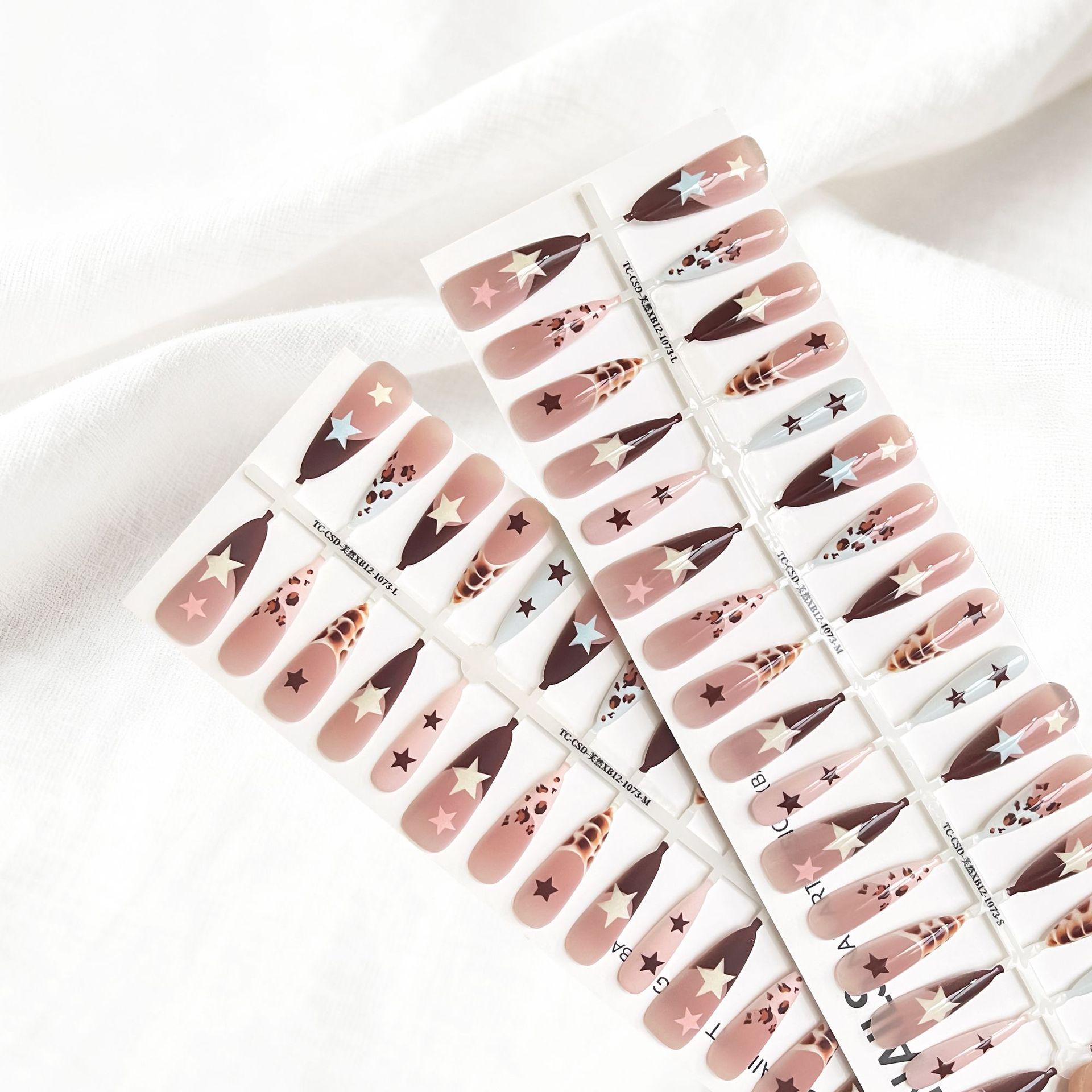 

Leopard Print French Nail Tips - Y2K Autumn/Winter Long Pointed Fake Nails No Top Coat