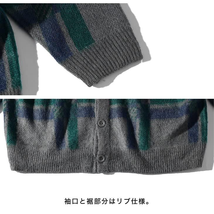 Samdiff Jacquard Check Cardigan Soft Mohair Loose Thick Knit Sweater with Stylish and Casual for Men's (Medium, Mocha) - Fabric, Fit, Buttons,