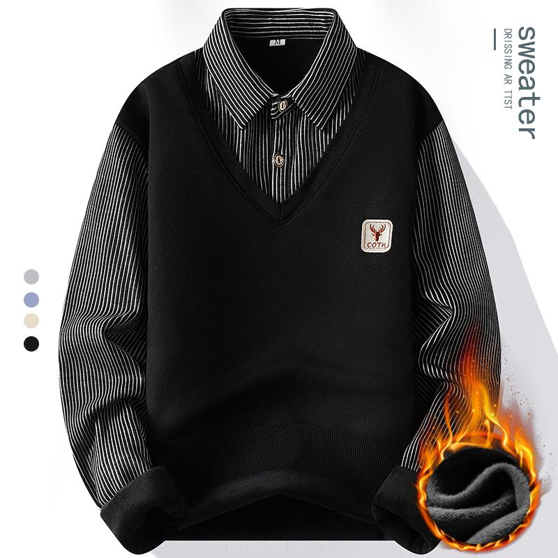 

Мужская флисовая рубашка поло, мужской пуловер, осенне-зимняя футболка, свитер с воротником, холодная блузка, темно-синий цвет хаки, корейская одежда XS чёрный