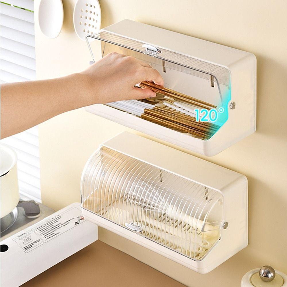 Plastic Wall Mounted Chopstick Storage Box Large Capacity Cutlery Organizer  Bathroom