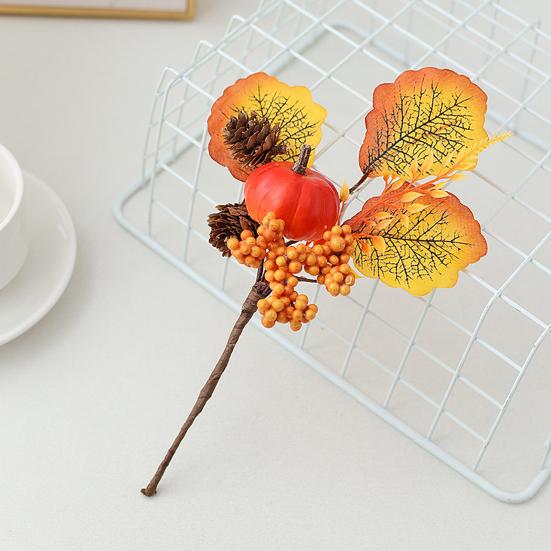 Halloween Artificial Pumpkin Branches Faux Fall Pumpkin Bouquet Fake Pumpkin Maple Leaf Picks for Harvest Thanksgiving Floral Arrangement Tabletop