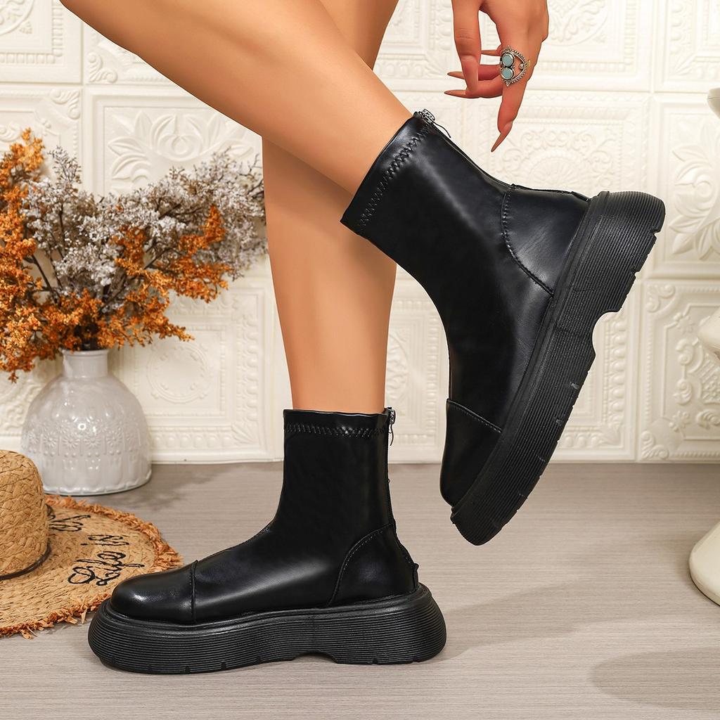 Winter Elegant Solid Color Round Toe Sexy Thick Soled Work Boots Fashionable New Comfortable Non Slip Women'S Short Boots