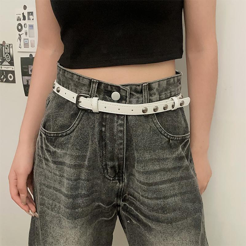 

Женский ремень с заклепками Панк Хип-хоп Рок стиль Субкультура Y2K Ремень Без проколов Ремень Джинсы Украшение Поясная цепочка белый