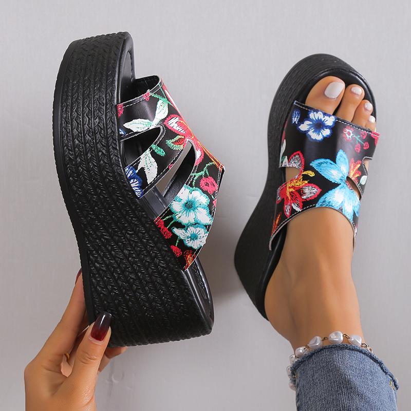 Mode 2024 Sommer High Heel Damen Sandalen Große Größe Offene Zehen Strandschuhe Mode Bequemer Keilabsatz Damen Hausschuhe Pantoletten Damen