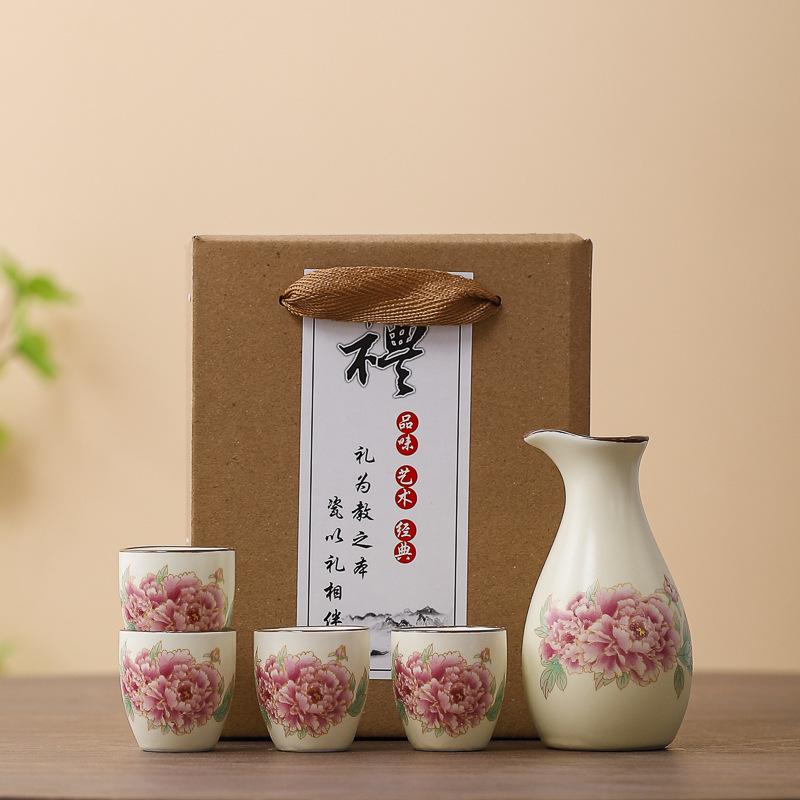 Ceramics Japanese Style Sake Pot Cups Retro One Pot with Four Cups Liquor Cups Set Home Dining Bar Creative Drinkware Gifts New