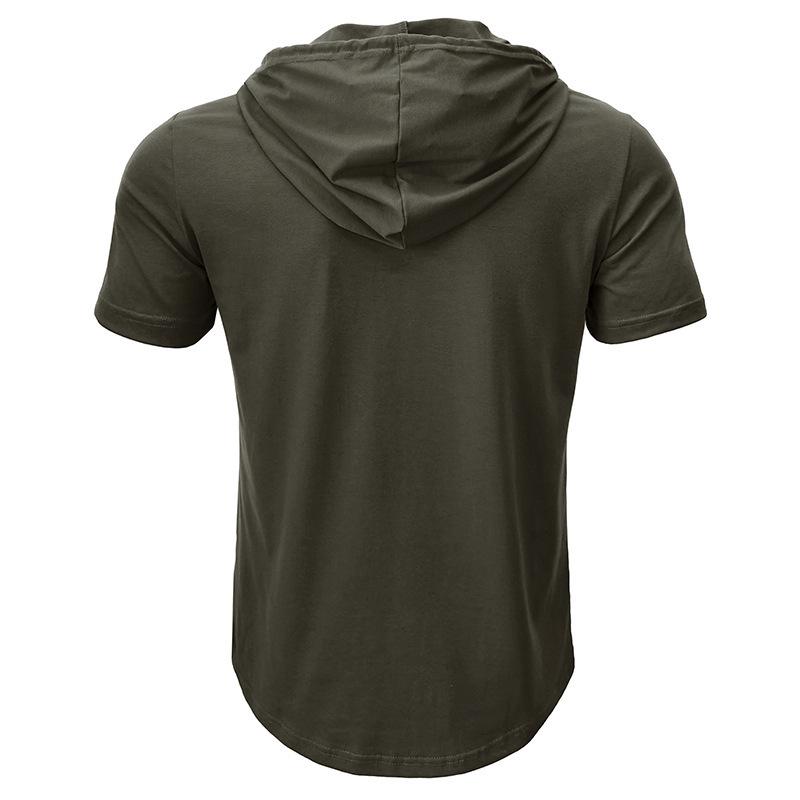 Men's Cross-border Henley Sport Hoodie: Short Sleeve Outdoor Running Fitness Top
