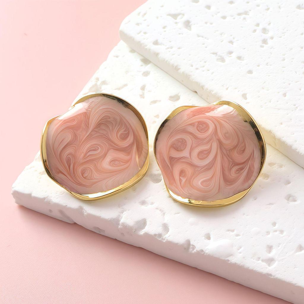 French INS Niche High-End Irregular Round Color Glaze Earrings for Women - Stainless Steel Studs