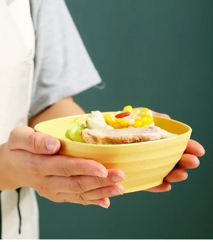 Square Wheat Straw Soup Ramen Bowls Anti-Fall Large Salad Fruit Rice Bowls Food Container Kitchen Tableware Microwave Safe