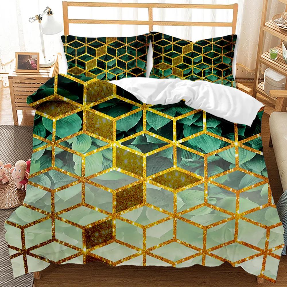 Marmor Dynetrekksett Svart Hvit Gull Abstrakt Marmortekstur Trykt Svart Hvit Dobbel Queen King Size Polyester Sengetøysett