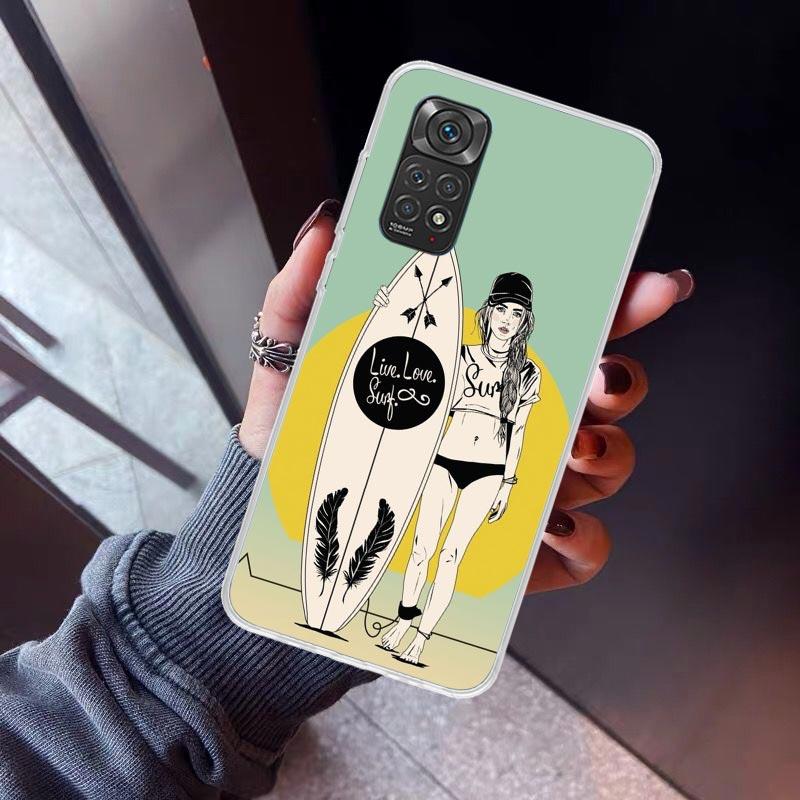 Surf Board Aesthetic Phone Case For Xiaomi Redmi Note 10 11 12 13 14 15 Pro Plus 11S 12S 14S 11T 11E 10S Soft TPU Back Cover Red