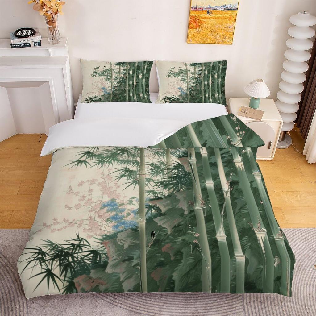 Bamboo Leaf Duvet Cover Sets for Kids Teens Quilt Covers Lightweight Down Bedroom Decor 2 Pillowcases 1 Duvet Cover No Comforter