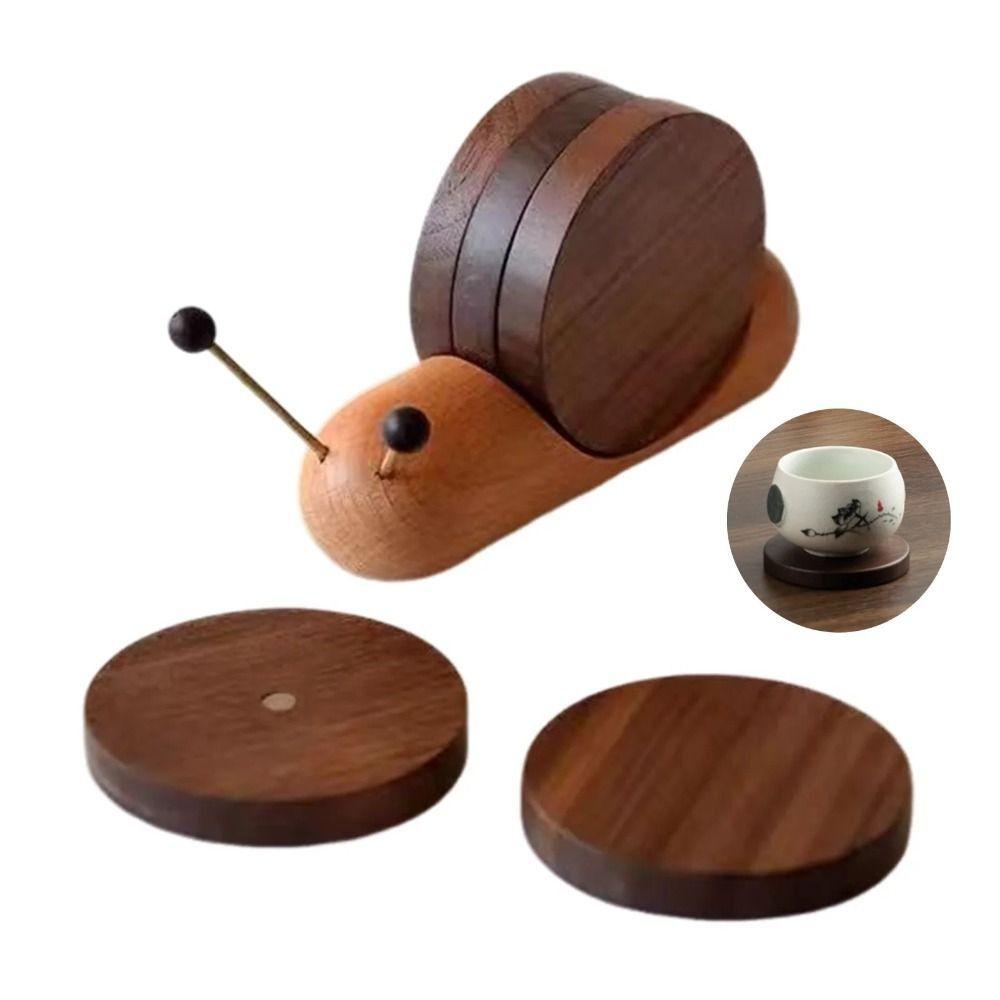 Snail Shape Tea Cup Mat Walnut Wooden Tea Tray Round Table Insulation Pad  Living Room