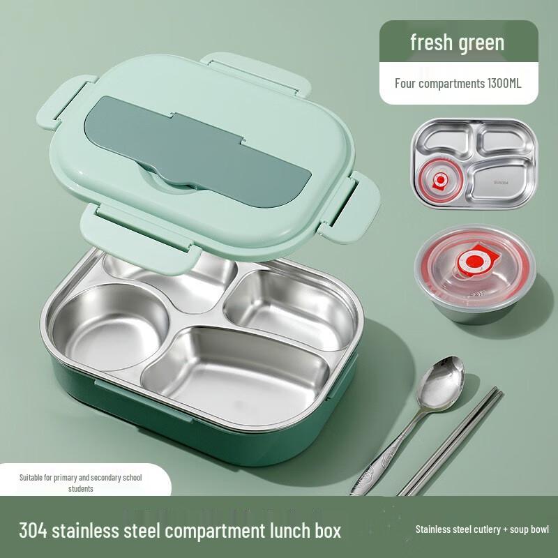 Fanshijiapin Rectangular 4-Compartment Insulated Lunch Box with Cutlery & Soup Bowl