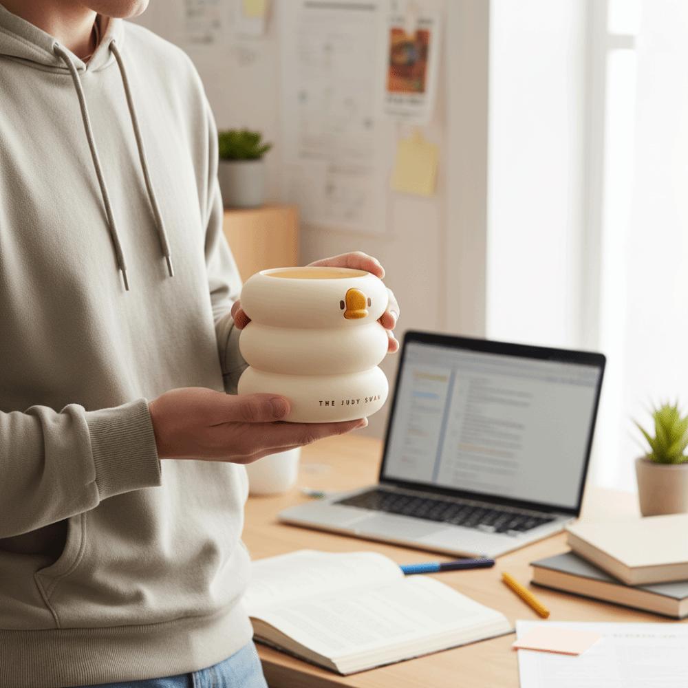 Cartoon Design Duck-Shaped Desk Organizer Ice Cream Theme Storage Bucket Student Use