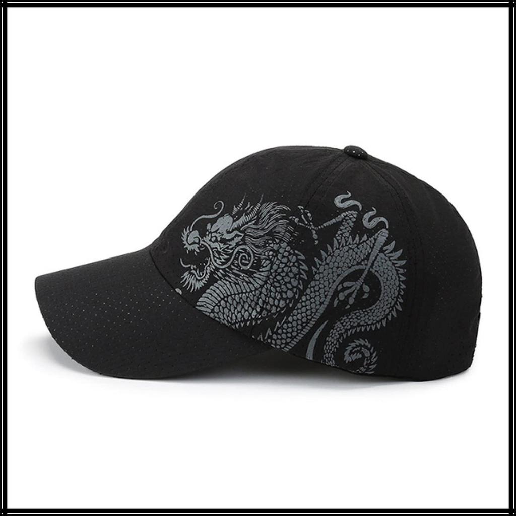 Mesh Cap Dragon Logo Hat Running Lightweight Quick Drying CA508 [White Fang] Men's Women's (Black)