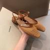 Sheepskin Grape Mother of the Same Style~ French Leather Hollow Woven Small Square Head, Light Mouth Thick Heel, Empty Cool Slippers Women