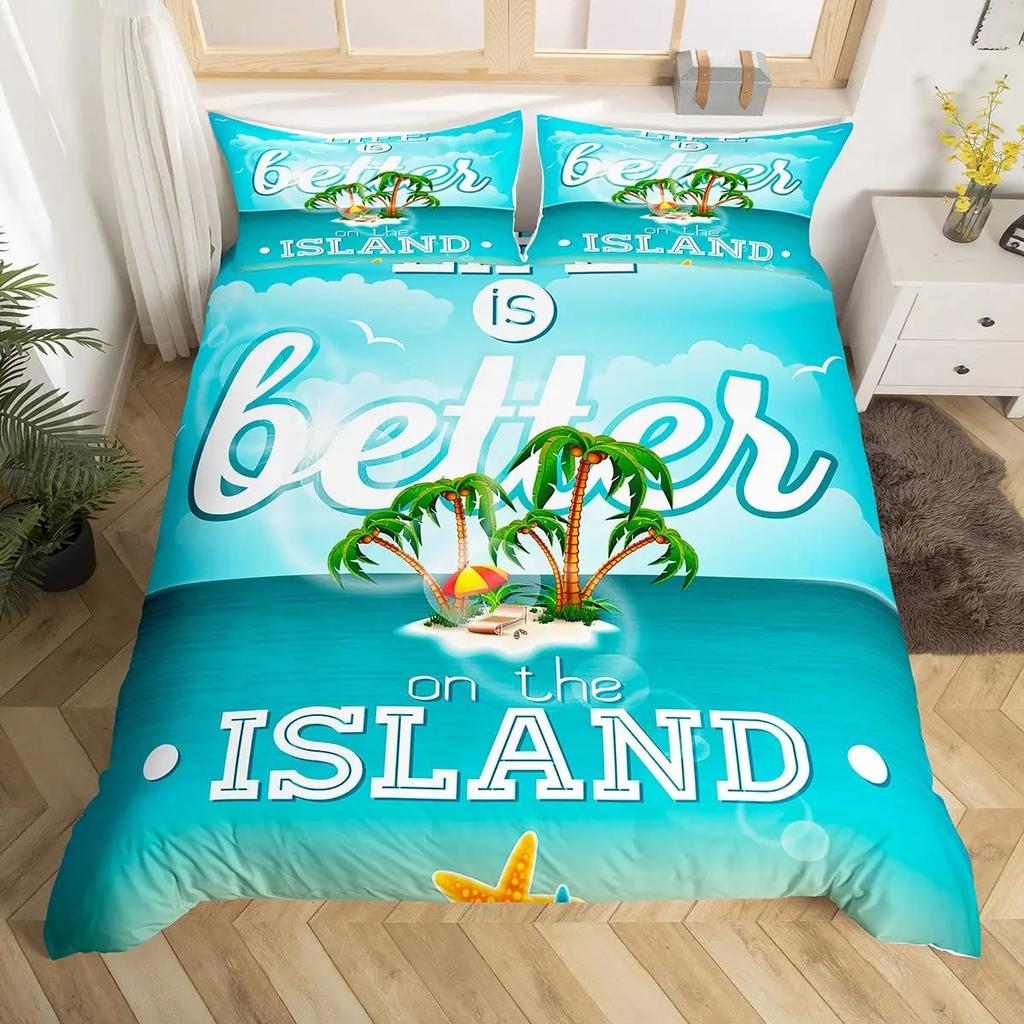 Strand-Flip-Flops Bettbezug-Set Queen Rustikales Bauernhaus-Deckenbezug für Teenager Mädchen Romantischer Hawaii-Ozean-Stil Bettwäsche-Set