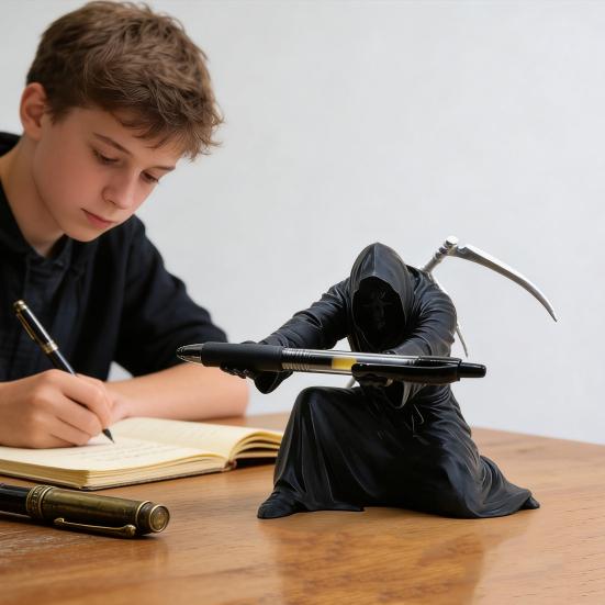 Grim Reaper Pen Holder 3D Printed Gothic Pencil Storage Rack Desktop Organizer for Halloween Home Office Decor