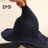 Witch Cosplay Hat Halloween Costume Knitted Foldable Pointed Solid Color Photo Prop Masquerade Festival Decoration Cap Headpiece