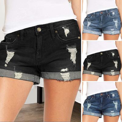 Denim Shorts for Women Mid Rise Ripped Distressed Jean Shorts And Pockets Summer Casual Cuffed Hem Stretchy Denim Shorts