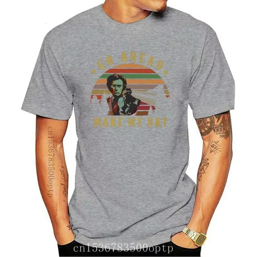 Nuova T-shirt Vintage Clint Eastwood Go Ahead Make My Day Nero-Blu Navy Per Uomo-Donna T-shirt di Qualità Superiore
